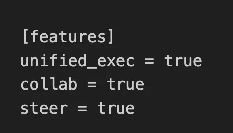 ~/.codex/config.toml enabling collab