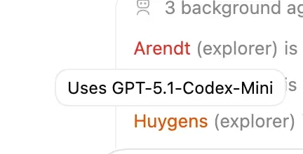 Tooltip showing the model used by a spawned explorer agent