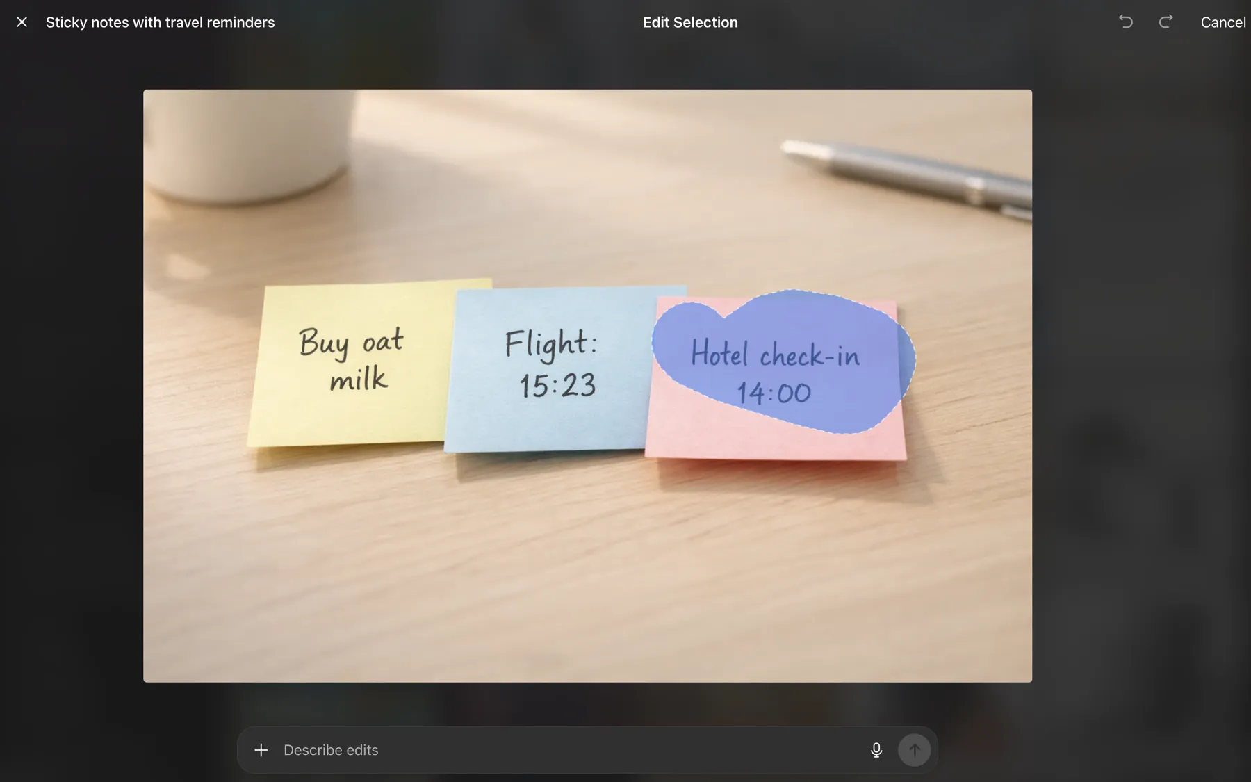 ChatGPT Images editing UI with selection-based edits