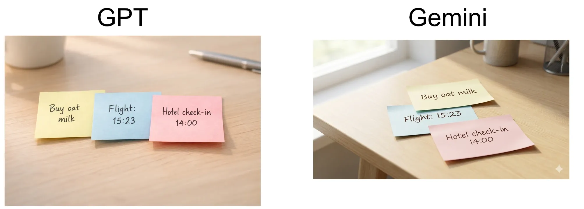 GPT Image 1.5 vs Nano Banana Pro: sticky notes with exact text